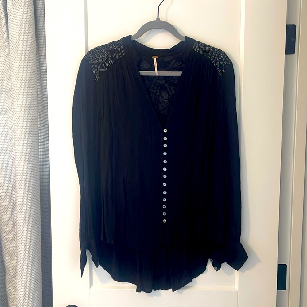 Free people black embroidered top in medium